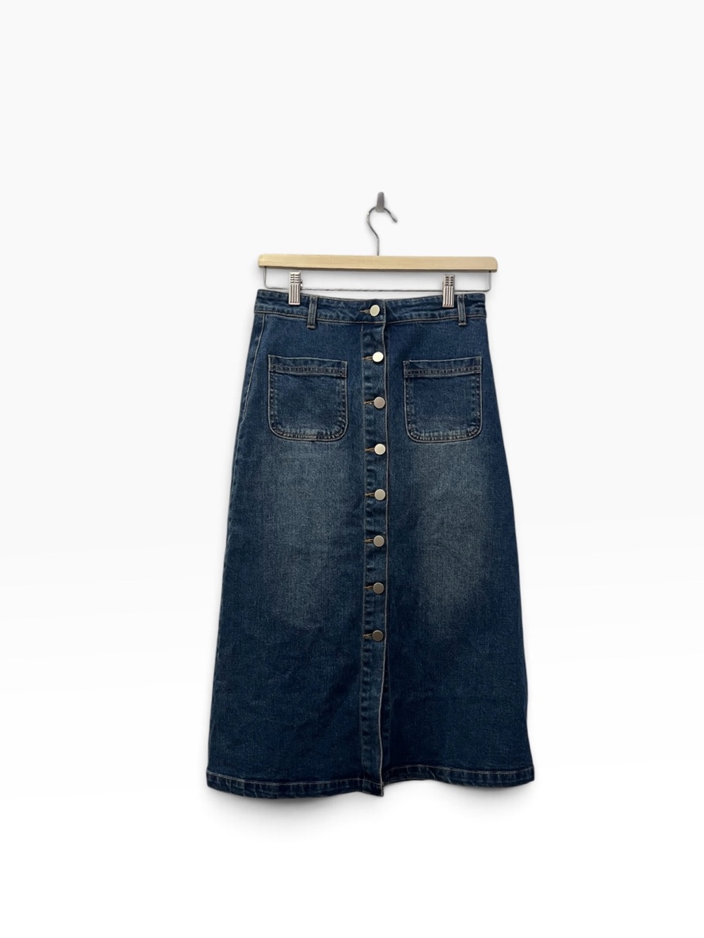 Wyse London Denim Button-Front Midi Skirt Blue Size 1 / US Size 4